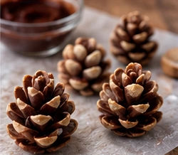 Pommes de pin comestibles en chocolat, réalisées avec des amandes effilées